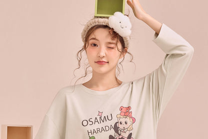 Soft Green Cartoon Patchwork Pyjama Set – Playful Graphic Nightwear