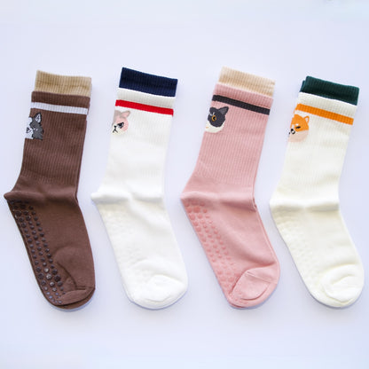 Playful Pup Grip Crew Socks – (4 Pack)