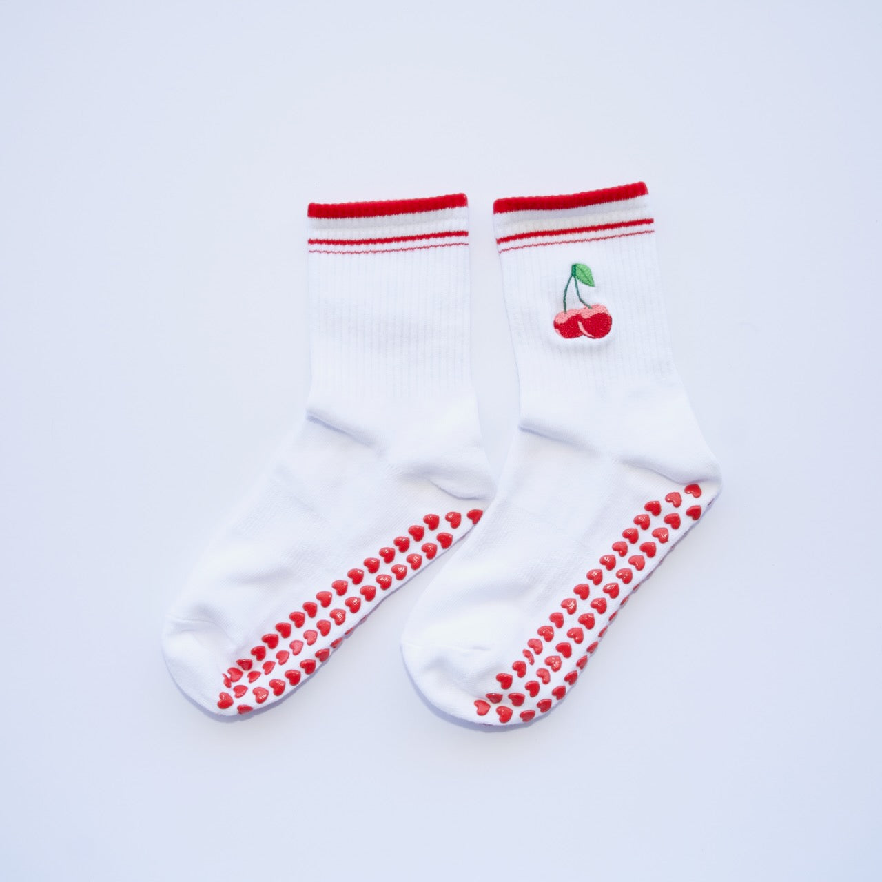 Cute Cherry Pop grip socks - White with Red Cuff