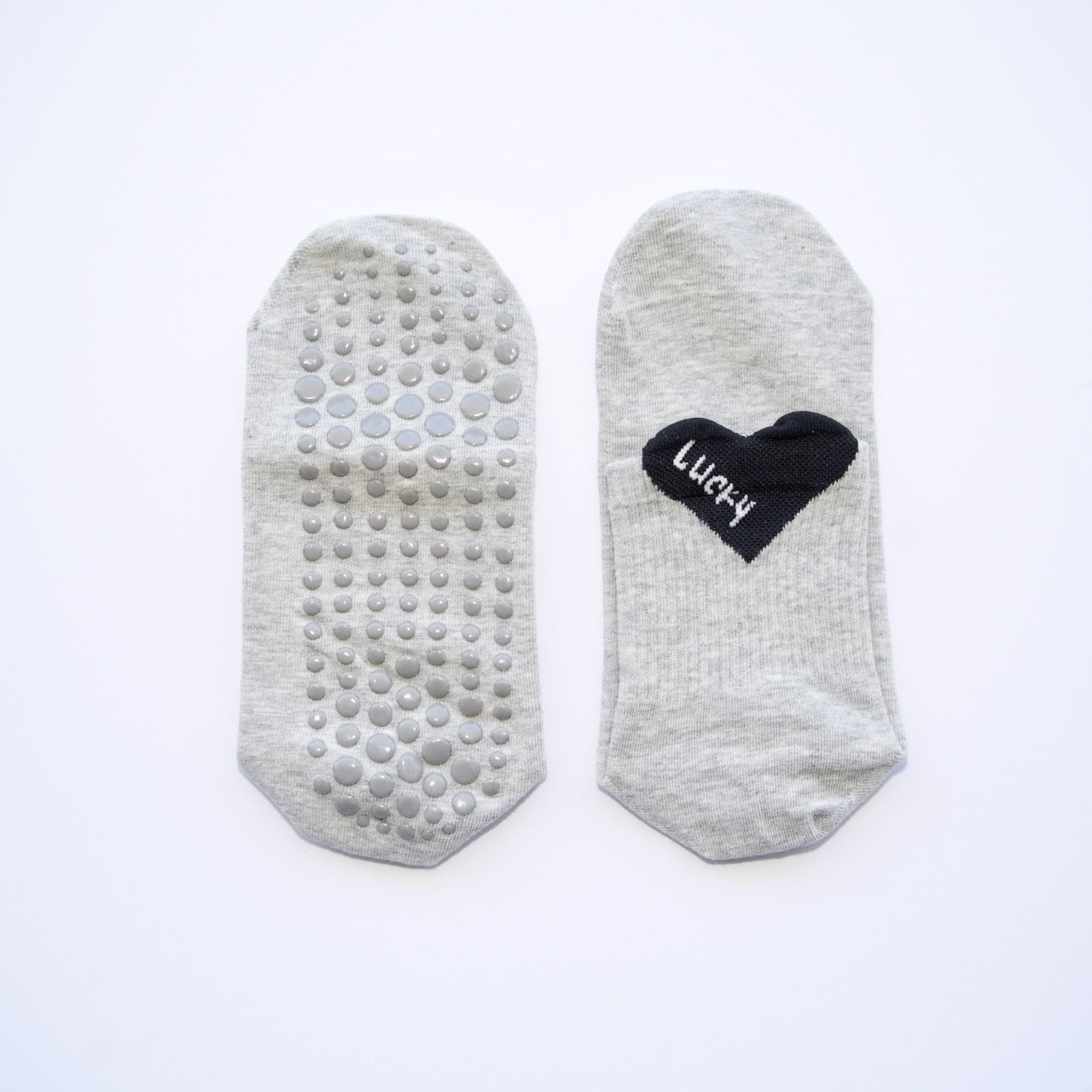 Lucky Heart Grip Socks – Grey with Black Heart