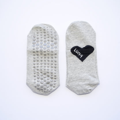 Lucky Heart Grip Socks – Grey with Black Heart