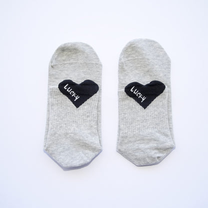Lucky Heart Grip Socks – Grey with Black Heart