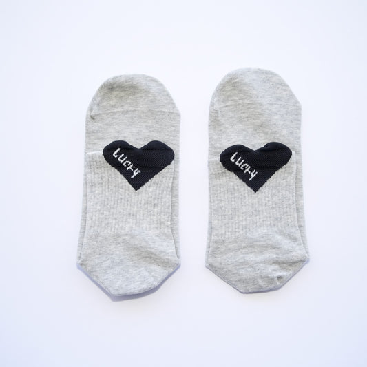 Lucky Heart Grip Socks – Grey with Black Heart