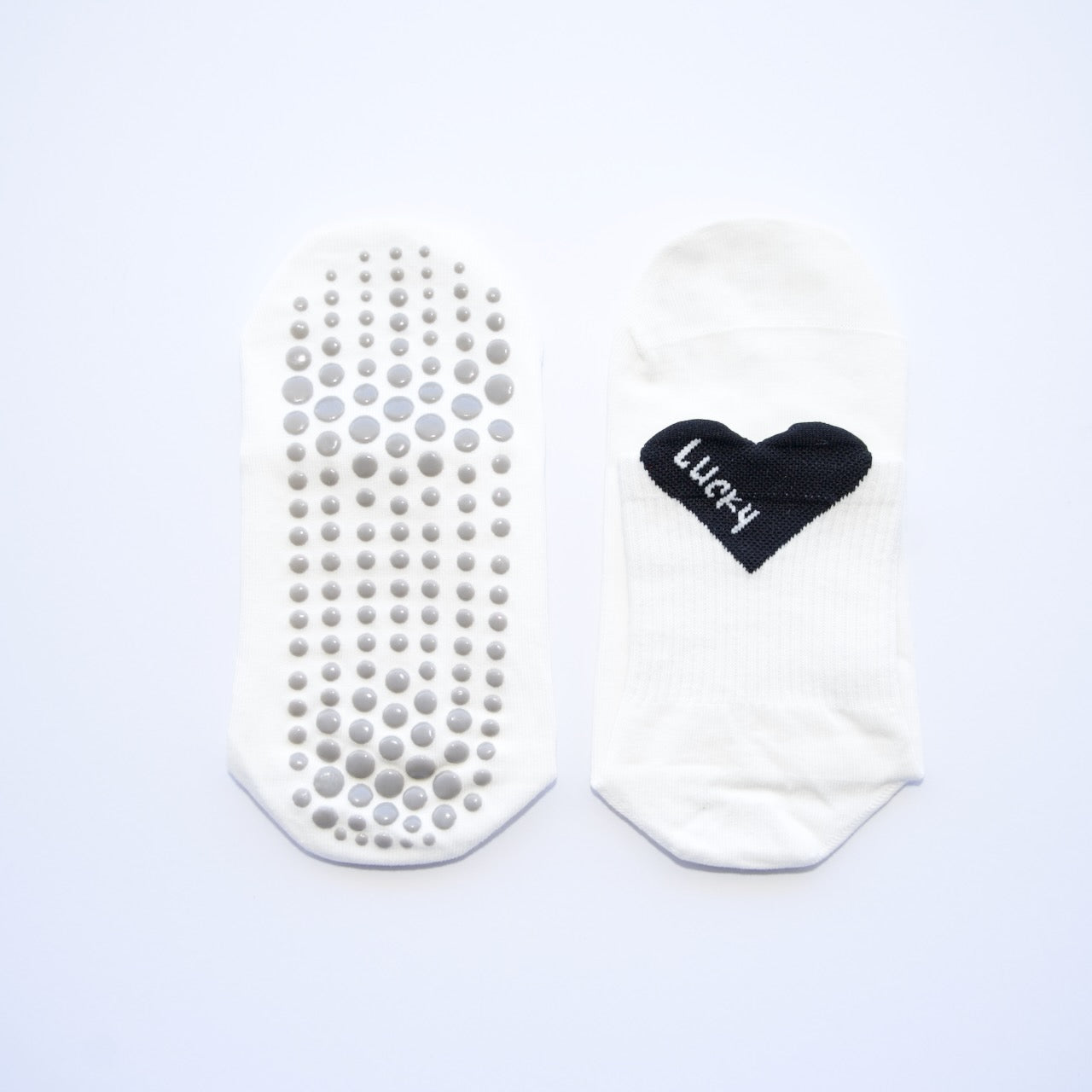 Lucky Heart Grip Socks – White with Black Heart