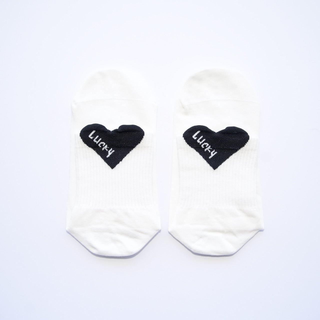 Lucky Heart Grip Socks – White with Black Heart