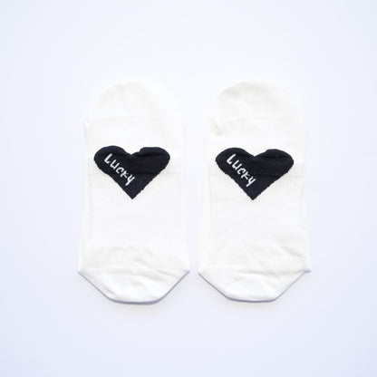 Lucky Heart Grip Socks – White with Black Heart