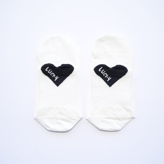 Lucky Heart Grip Socks – White with Black Heart
