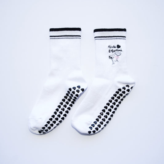 Cute Pilates grip socks - White with Black Cuff