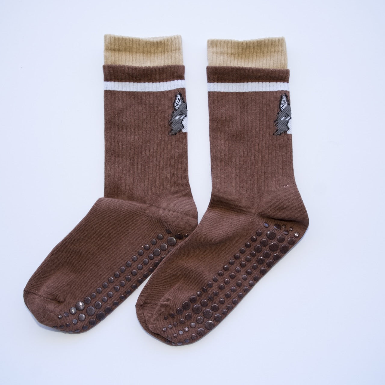 Playful Pup Grip Crew Socks – Brown