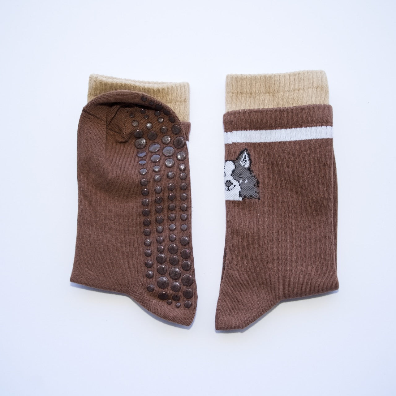 Playful Pup Grip Crew Socks – Brown