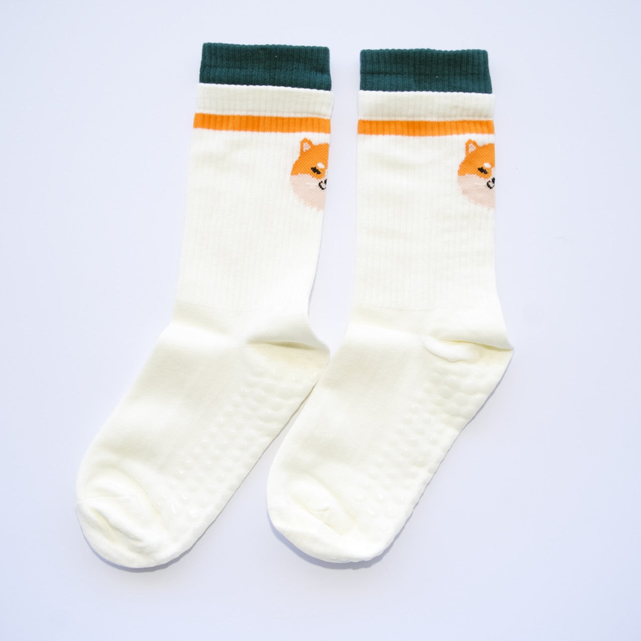 Playful Pup Grip Crew Socks – Beige