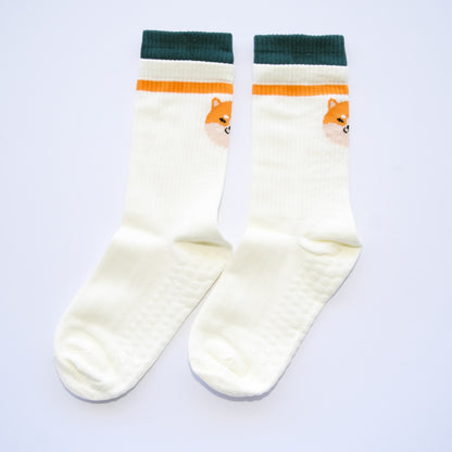 Playful Pup Grip Crew Socks – Beige
