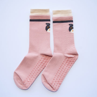Playful Pup Grip Crew Socks – Pink