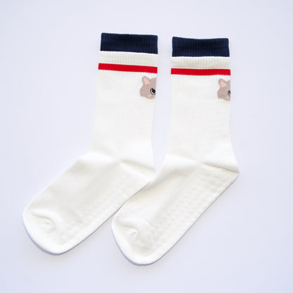Playful Pup Grip Crew Socks – White