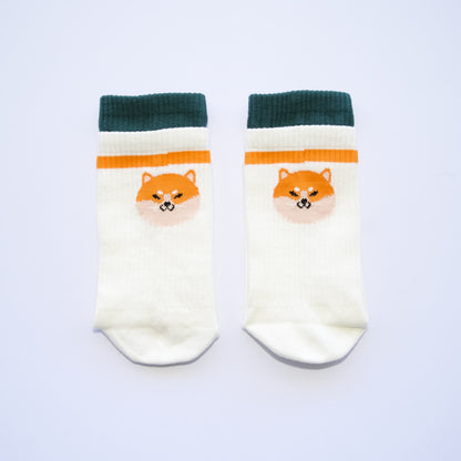 Playful Pup Grip Crew Socks – Beige