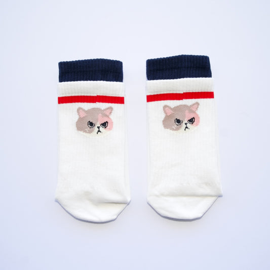 Playful Pup Grip Crew Socks – White