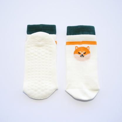 Playful Pup Grip Crew Socks – Beige