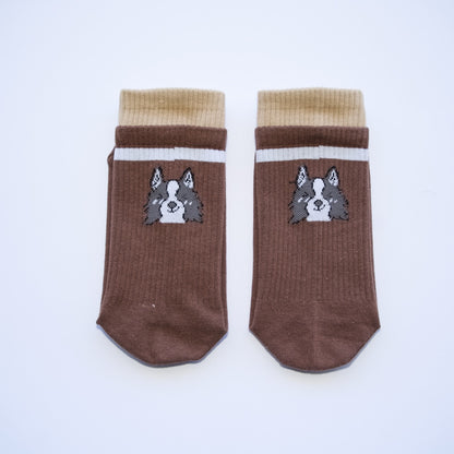 Playful Pup Grip Crew Socks – Brown