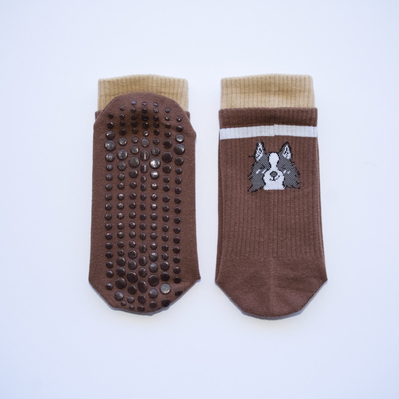 Playful Pup Grip Crew Socks – Brown